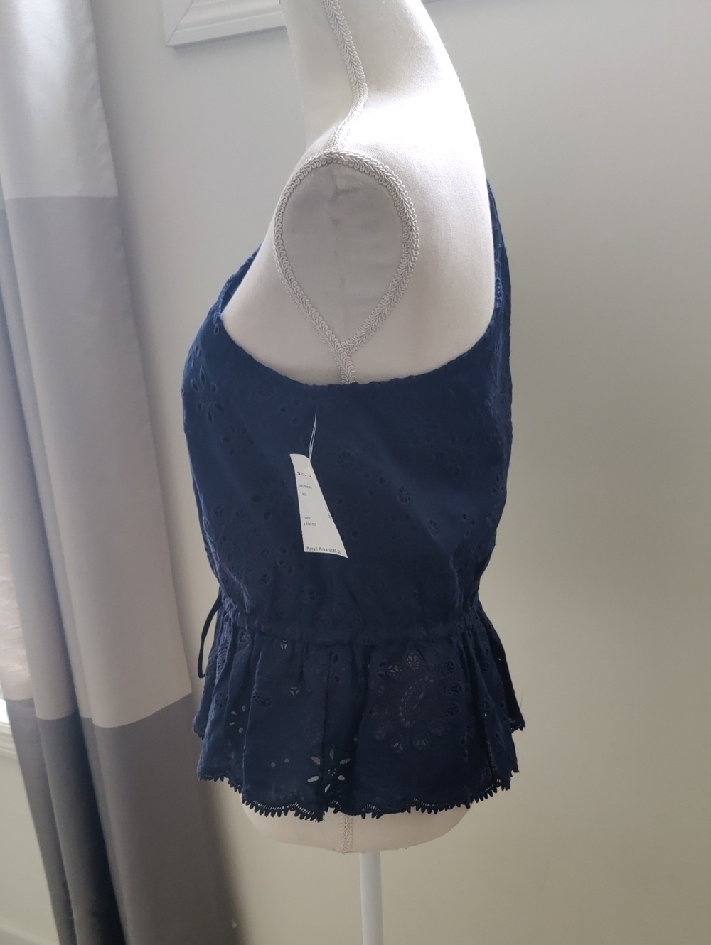 New!Polo Ralph Lauren Broderie Anglaise Navy One-Shoulder Eyelet Peplum Top Y2K - Picture 7 of 15